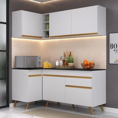 Armário De Cozinha Compacta De Canto Veneza Multimóveis V2057 Branco/dourado Branco/dourado