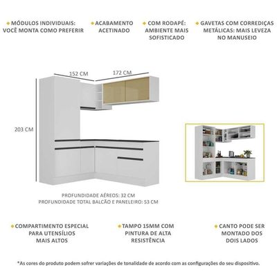 Armário De Cozinha De Canto Rodapé Multimóveis Branco/preto
