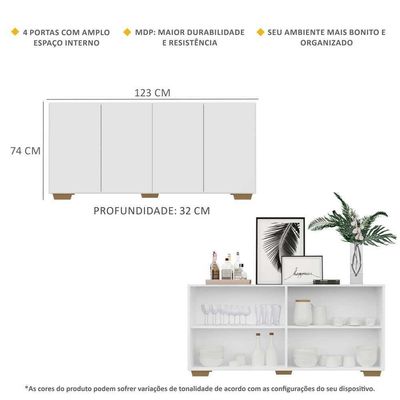 Aparador Buffet 4 Portas Multimóveis V3557 Branco/Natural