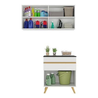 Conjunto Lavanderia Multiuso Armário E Balcão Branco
