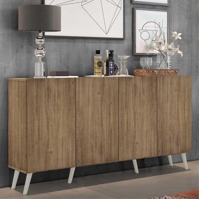 Aparador Buffet 4 Portas com Pés Retrô Rustic/branco