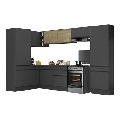 Armário De Cozinha Completa De Canto Com Rodapé V2090 Preto