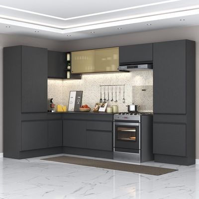 Armário De Cozinha Completa De Canto Com Rodapé V2090 Preto