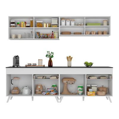 Armário De Cozinha Compacta 240cm Veneza Multimóveis V3696 Branco Branco