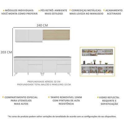 Armário De Cozinha Compacta 240cm Veneza Multimóveis V3696 Branco Branco