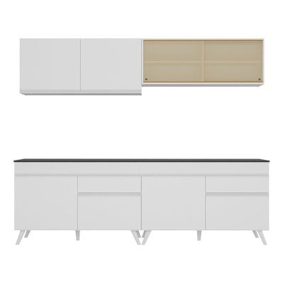 Armário De Cozinha Compacta 240cm Veneza Multimóveis V3696 Branco Branco