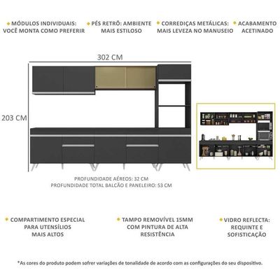 Armário De Cozinha Completa 5 Peças Mp3689.898 Preto