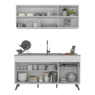 Armário De Cozinha Compacta 150cm Veneza Multimóveis V2142 Branco/preto Branco/preto