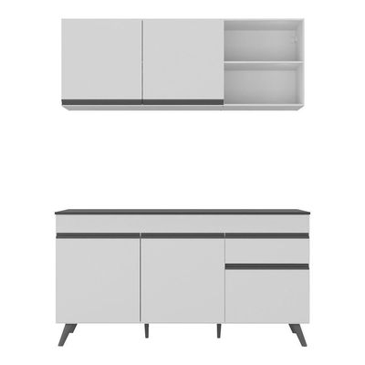 Armário De Cozinha Compacta 150cm Veneza Multimóveis V2142 Branco/preto Branco/preto