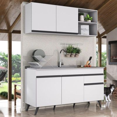 Armário De Cozinha Compacta 150cm Veneza Multimóveis V2142 Branco/preto Branco/preto