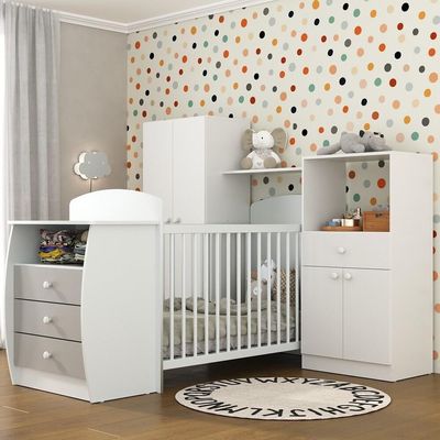 Quarto Infantil Com Berço-cômoda E Colchão Incluso Laura Multimóveis Branco/cinza