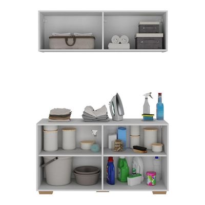 Conjunto Lavanderia Multiuso Armário Aéreo E Balcão Mp5054 Branco natural