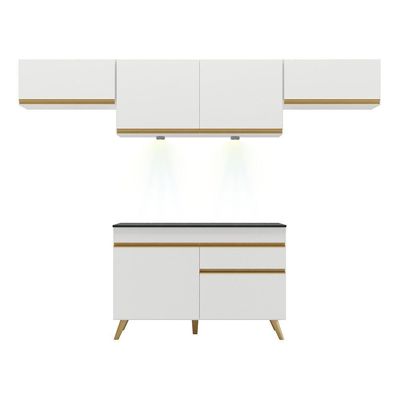 Armário De Cozinha Compacta 260cm Com Leds Veneza Up Multimóveis V2022 Branco/dourado Branco/dourado