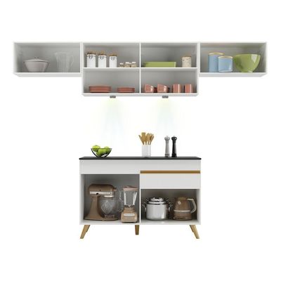 Armário De Cozinha Compacta 260cm Com Leds Veneza Up Multimóveis V2022 Branco/dourado Branco/dourado