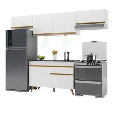 Armário De Cozinha Compacta 260cm Com Leds Veneza Up Multimóveis V2022 Branco/dourado Branco/dourado