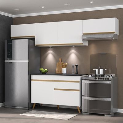 Armário De Cozinha Compacta 260cm Com Leds Veneza Up Multimóveis V2022 Branco/dourado Branco/dourado