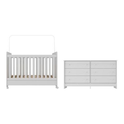 Berço 3 Em 1 Para Colchão 130x70cm Com Rodízios E Cômoda Chantilly Multimóveis Branco