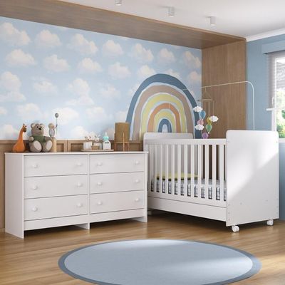 Berço 3 Em 1 Para Colchão 130x70cm Com Rodízios E Cômoda Chantilly Multimóveis Branco