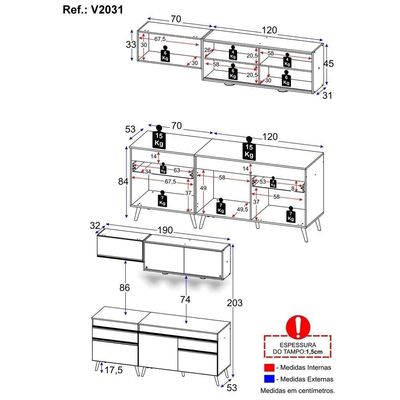Armário De Cozinha Compacta 190cm Com Leds Veneza Up Multimóveis V2031 Branco/dourado Branco/dourado