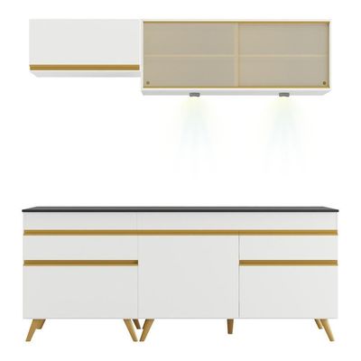 Armário De Cozinha Compacta 190cm Com Leds Veneza Up Multimóveis V2031 Branco/dourado Branco/dourado
