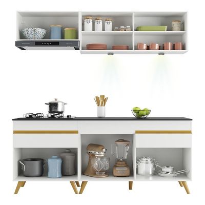 Armário De Cozinha Compacta 190cm Com Leds Veneza Up Multimóveis V2031 Branco/dourado Branco/dourado