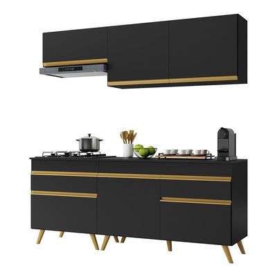 Cozinha Compacta 4 Peças C/ Armário E Balcão Veneza Gb Preta