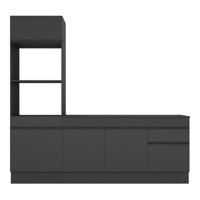 Armário De Cozinha Compacta 212cm Com Rodapé Veneza Multimóveis V2113 Preto Preto