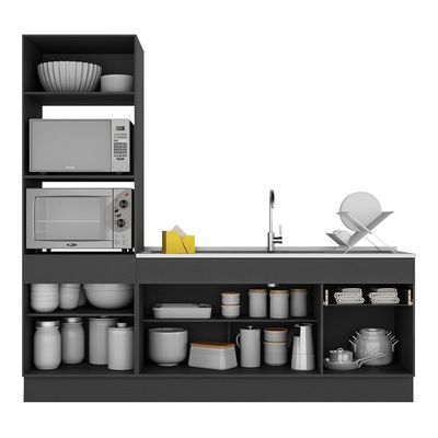 Armário De Cozinha Compacta 212cm Com Rodapé Veneza Multimóveis V2113 Preto Preto
