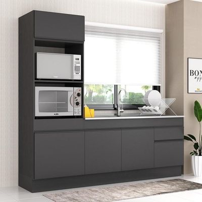 Armário De Cozinha Compacta 212cm Com Rodapé Veneza Multimóveis V2113 Preto Preto