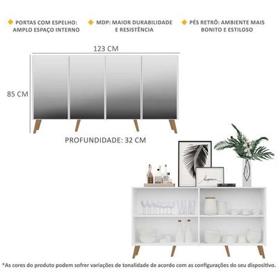 Aparador Buffet 4 Portas Multimóveis V3560 Rustic/branco