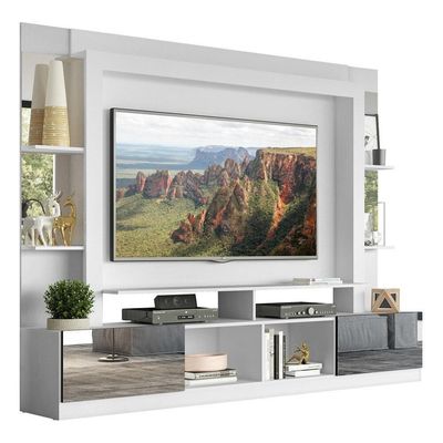 Estante Tv 65" Com Espelho Multimóveis V3389 Branca/Preta