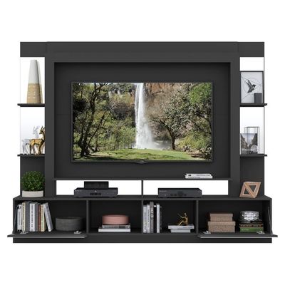 Estante Tv 65" Prateleiras C/ Espelho Multimóveis V3393Preta