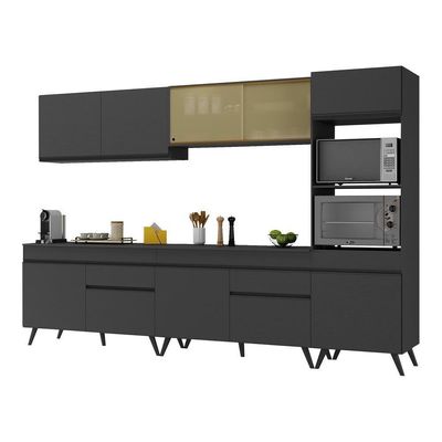 Armário De Cozinha Completa 302cm Veneza Multimóveis V3689 Preto Preto