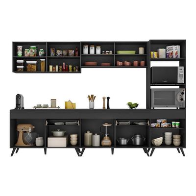 Armário De Cozinha Completa 302cm Veneza Multimóveis V3689 Preto Preto