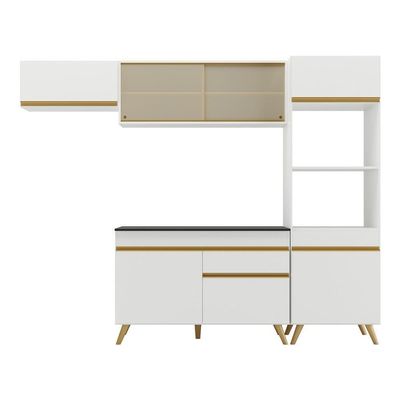 Armário De Cozinha Compacta 252cm Veneza Multimóveis V3691 Branco/dourado Branco/dourado
