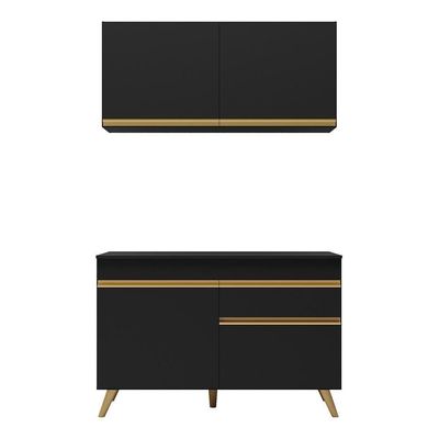 Armário De Cozinha Compacta 120cm Veneza Multimóveis V3687 Preto/dourado Preto/dourado