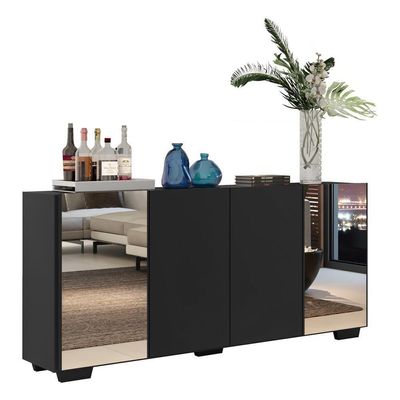 Aparador Buffet 4 Portas Com Espelho Vegas V3563 Preto