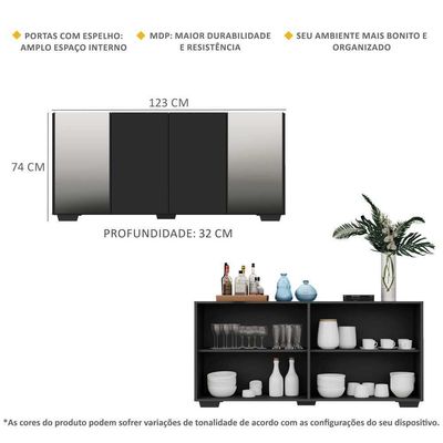 Aparador Buffet 4 Portas Com Espelho Vegas V3563 Preto