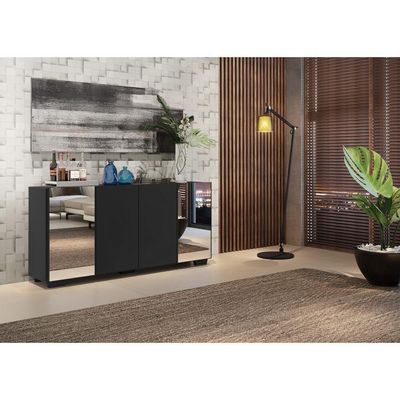 Aparador Buffet 4 Portas Com Espelho Vegas V3563 Preto