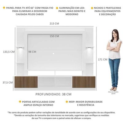 Rack Estante Tv 65´´ Leds Branco/Madeirado