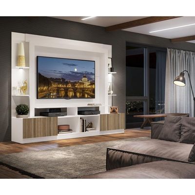 Rack Estante Tv 65´´ Leds Branco/Madeirado