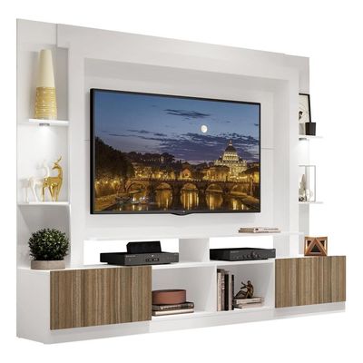 Rack Estante Tv 65´´ Leds Branco/Madeirado