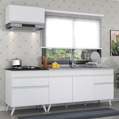 Armário De Cozinha Compacta 220cm Veneza Multimóveis V2074 Branco Branco