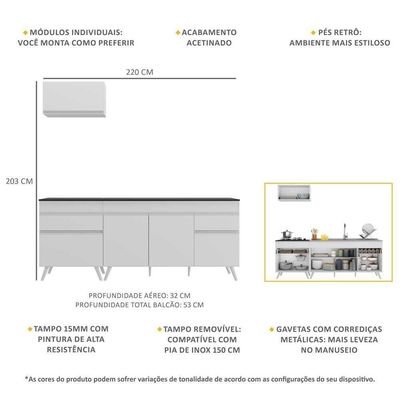 Armário De Cozinha Compacta 220cm Veneza Multimóveis V2074 Branco Branco