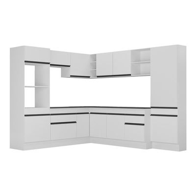 Armário De Cozinha Completa De Canto Com Rodapé Veneza Multimóveis V2082 Branco/preto Branco/preto