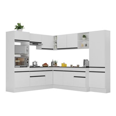 Armário De Cozinha Completa De Canto Com Rodapé Veneza Multimóveis V2082 Branco/preto Branco/preto