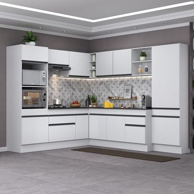 Armário De Cozinha Completa De Canto Com Rodapé Veneza Multimóveis V2082 Branco/preto Branco/preto
