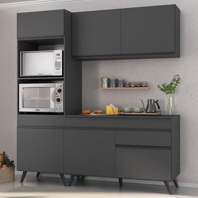 Armário De Cozinha Compacta 182cm Veneza Multimóveis V3694 Preto Preto
