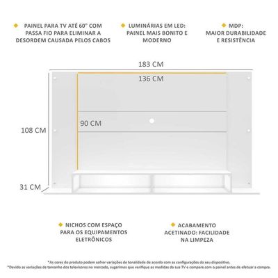 Painel Tv 60" Com 2 Leds Veneza Multimóveis V3397 Branco