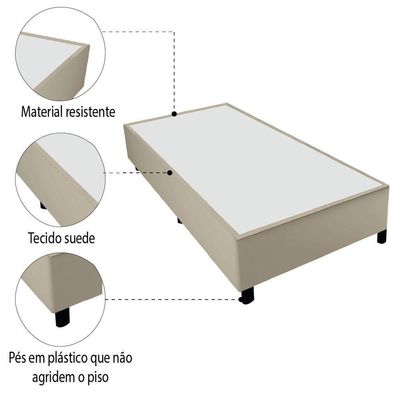 Base Cama Box Solteiro 88x188x38cm Bege Suede Veludo Prince Bege